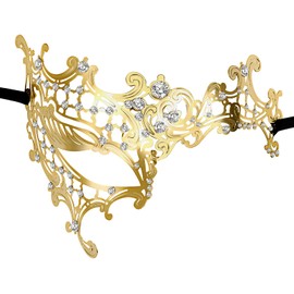 Cupimatch Women Rhinestone Masquerade Mask: Ladies Luxury Diamond Metal Half Face Party Costume Ball Carnival Venetian Mask