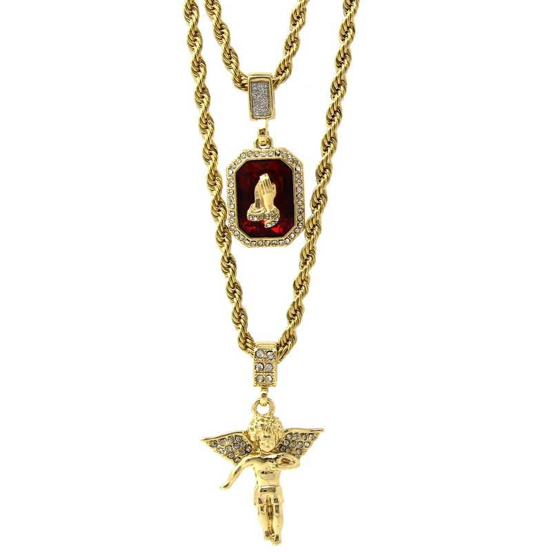 Jewel Town Mens Gold Angel & P Ruby Bundle Set
