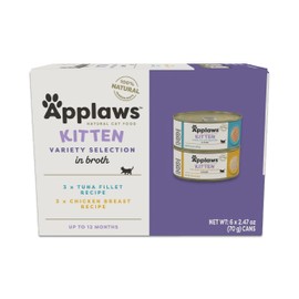 Applaws Natural Wet Cat Food, 6 Count, Limited Ingredient Canned Wet Kitten Food, Chicken Breast and Tuna Fillet in Broth, 2.47oz Cans