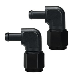 10AN Female to 3/8 Barb 90 Degree Hose Fitting Adapter Swivel Aluminum Black, Pack of 2
