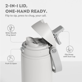 POWCAN 24 oz Metal Water Bottle with Straw for Travel: 100% Leakproof, Quick Open Lid, Keep Cold for 24 Hours, Car Cup Holder Friendly, Insulated Vacuum Flask for Commute, Workouts, Gift (Stone White)