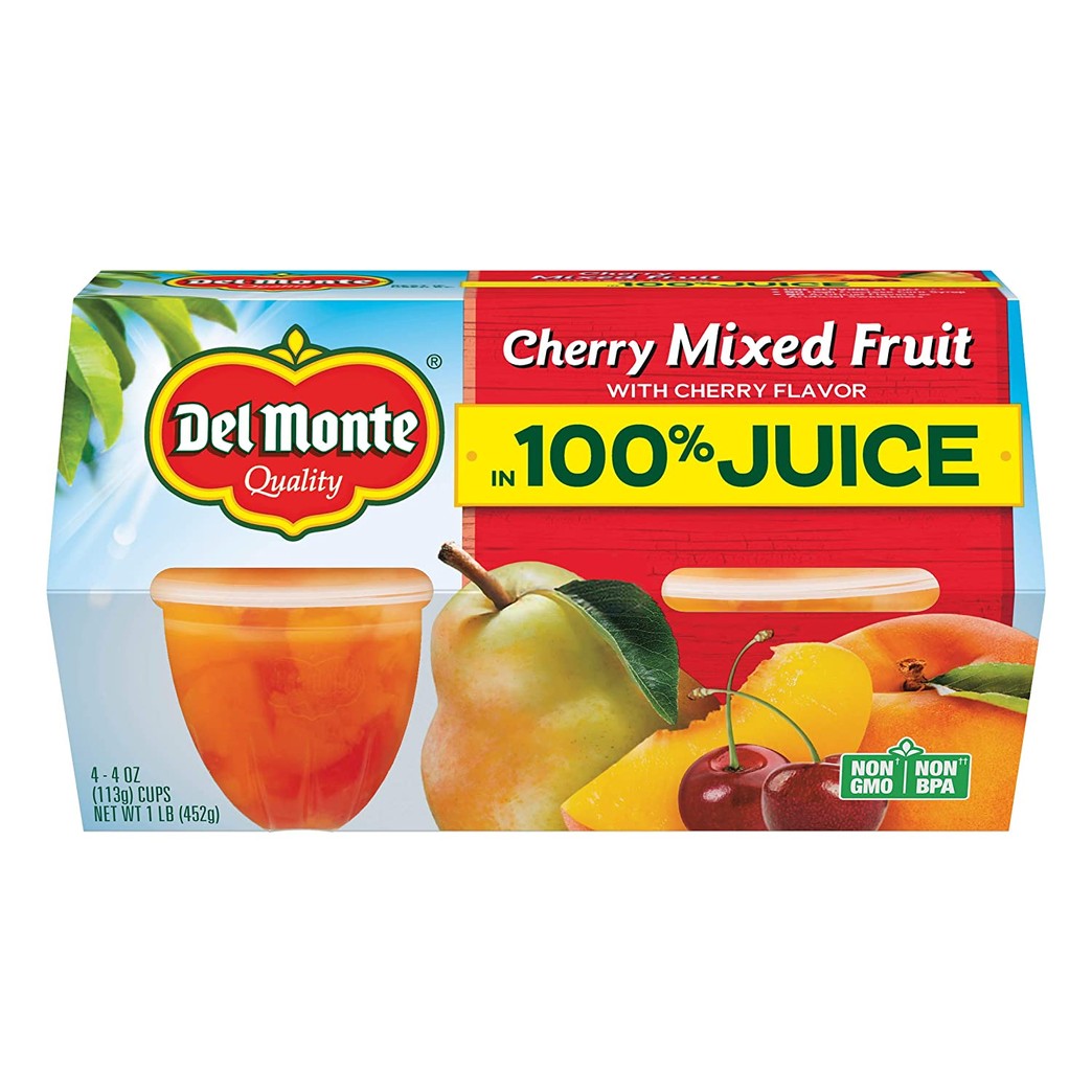 Del Monte Cherry Mixed Fruit Snack Cups in 100% Juice, 4-Ounce, 4 Cups (Pack of 6)