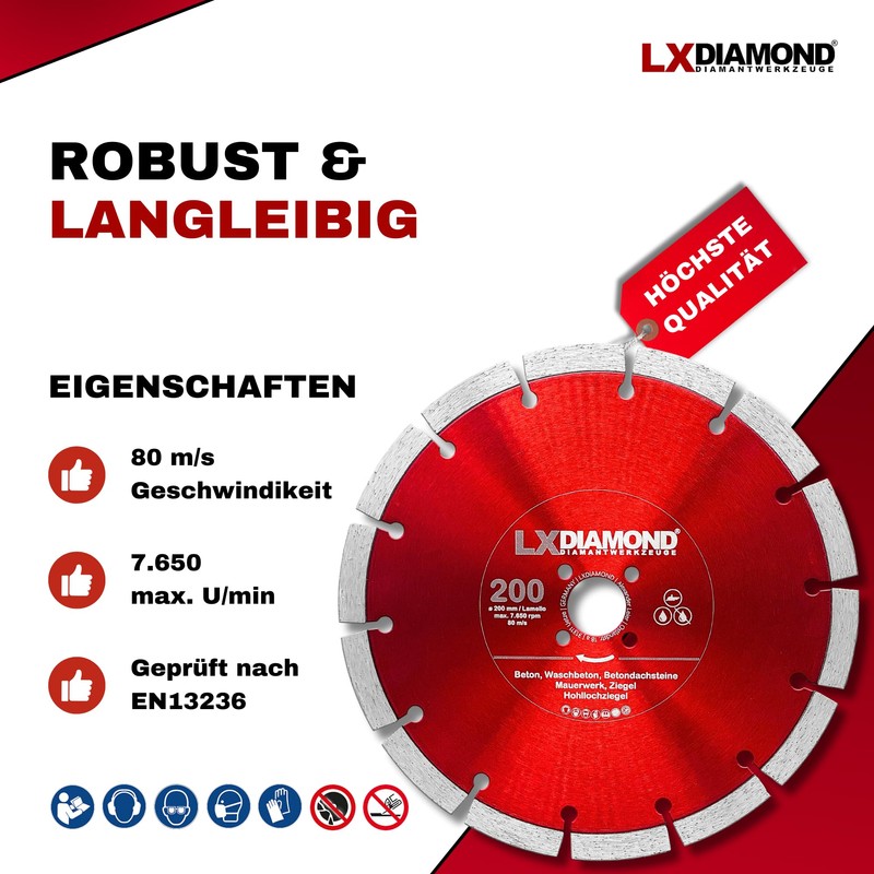 LXDIAMOND Diamond Cutting Disc 200 mm - Suitable for Concrete