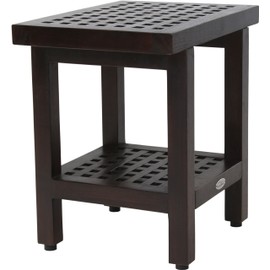 AquaTeak 18" Grate Mocha Teak Shower Bench with Shelf
