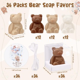 Geosar 36 Pack Bear Baby Shower Favors Bear Soap Gift with Thank You Cards and Boxes for Baby Shower Decoration Guest Gift Wedding Party Bridal Favors Supplies(White Brown)