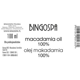 BINGOSPA Moisturising Macadamia Oil for Long Eyelashes, Swollen Ankles, Moisturising Care 100 ml