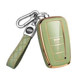 HIBEYO Smart car key case fits Toyota protective key case cover TPU for Camry Anel RAV4 Yaris 86 GT Prime Corolla key fob 3 buttons (green)
