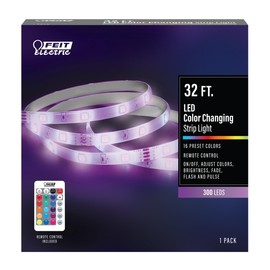 Feit Electric 32ft Color Changing LED Ultrathin Strip Light, Flexible, Cuttable, 16 Preset Colors, Adjustable Brightness & Effects, Remote Control Included, No Wi-Fi Needed, TAPE384/RGB