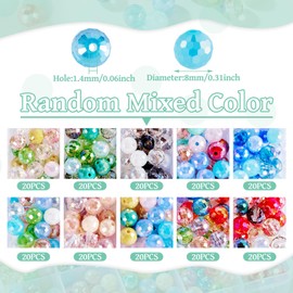 Spritewelry 200Pcs Faceted Glass Beads Rhombus Crystal Beads 8mm Glass Beads Bulk Rondelle Beads Assorted Colorful Loose Beads for Jewelry Making Necklace 10 Colors