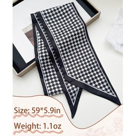 Clysoru Silk Neck Scarf Printed Scarves Head Women'S Fashion Oblique Angle Satin Scarfs For Bag Hair 59” X 5.9” (Black and white thousand birds)
