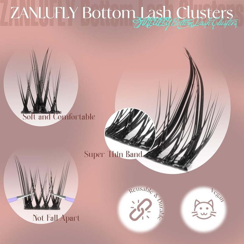 ZANLUFLY Natural Lower Eyelashes DIY Cluster Extensions - Wispy Bottom