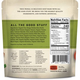 True Primal Chicken & Vegetable Soup 8-pack, Ready to eat, Gluten free, Paleo, Pastured chicken, Whole30, Bone broth
