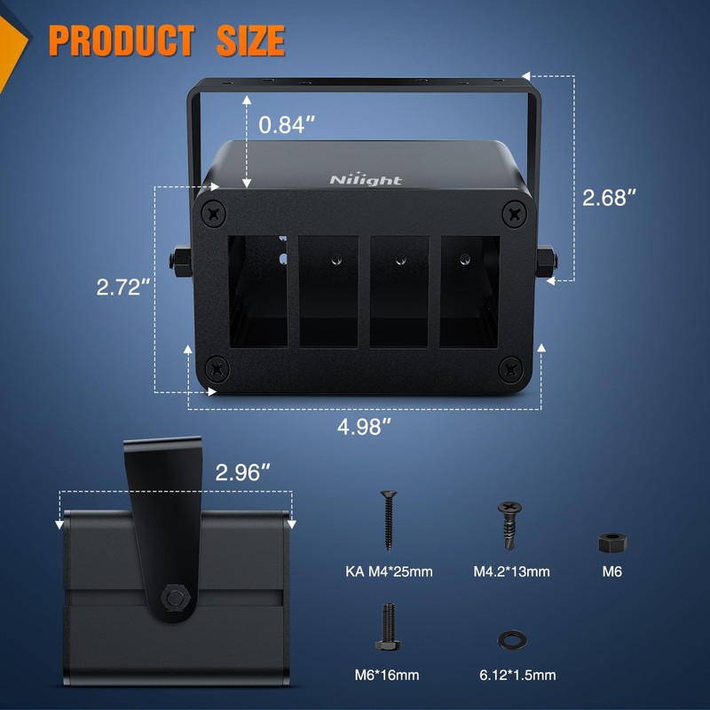 Nilight 4 Gang Rocker Switch Box 4 Holes Panel Detachable