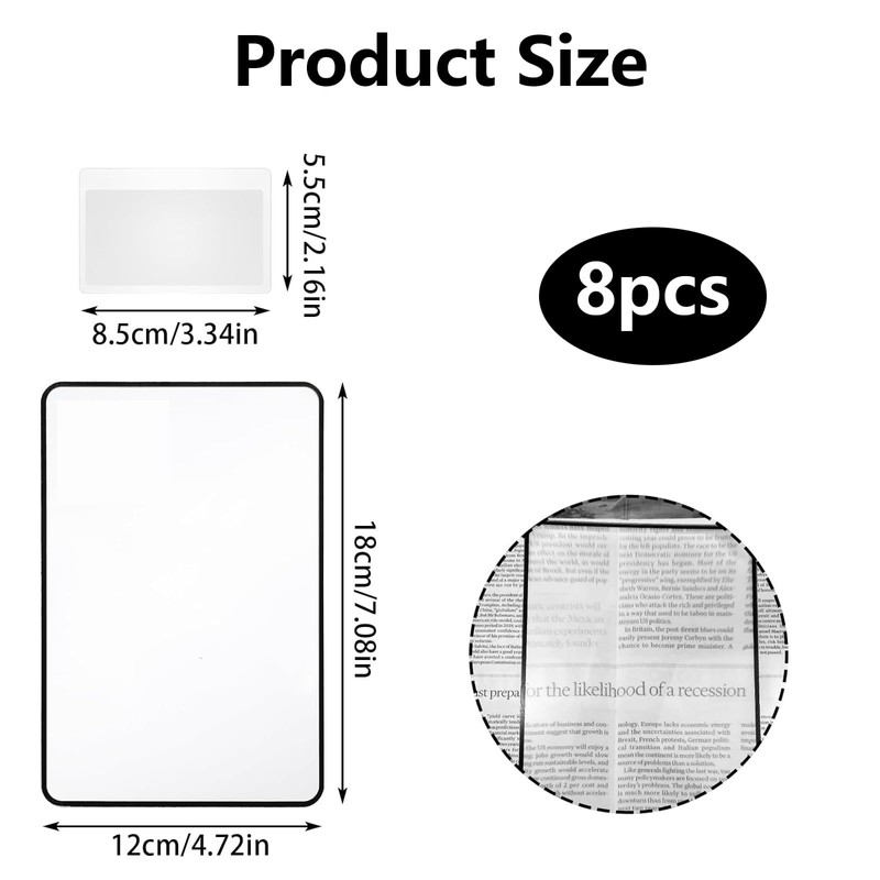 Yuiturt 8 Pcs 3X Magnifying Sheet, Ultra-Thin Lay-Flat Page Magnifier
