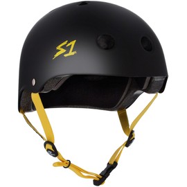S1 Lifer Helmet for Skateboarding, BMX, and Roller Skating - EPS Fusion Foam, CPSC & ASTM Certified - Black Matte w/Yellow Straps Medium (54.6 cm)