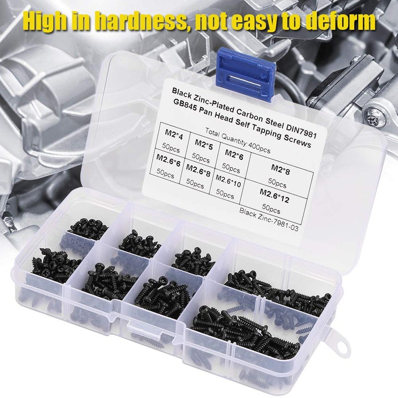 Self Tapping Screw,Fasteners Threaded Screw,400Pcs Black Cross Countersunk Wood Screws