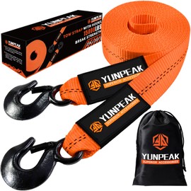 YUNPEAK Tow Strap with Hooks, 2" x 20ft (15,000lbs) Heavy Duty Emergency Recovery Towing Strap with Forged Steel Hooks, Car Tow Strap for UTV, ATV, Truck(Orange)