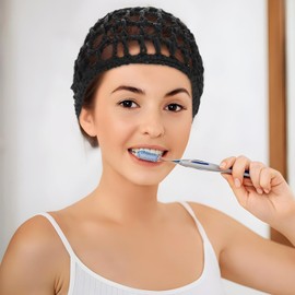 YUXIANLB 2 Pieces Crochet Hair Net Mesh Shower Caps Bonnet For Sleeping Soft Rayon Knit Snood Hat Black Thick Short Women Shower Hairnet Wig Head Protector Hair Wrap Sleep Cap Manual Sew For Unisex