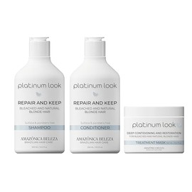 Amazonica Beleza Kit Shampoo, Acondicionador y Mascarilla Capilar para Cabello Rubio(300Ml10.1Oz)  Repara, Hidrata y Nutre  Neutraliza Tonos Brassy...
