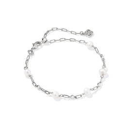 Kendra Scott Ashton Delicate Chain Bracelet, Rhodium-Plated Brass, Fashion Jewelry for Women, Freshwater Cultured Pearl