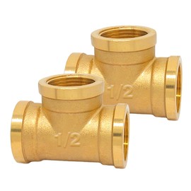 Brass 90° T-Fitting, Three G1/2 Inch Female Threads (19.5 mm Diameter), DN15, Branching/Distribution Piece, Suitable for Drinking Water Systems, Pack of 2