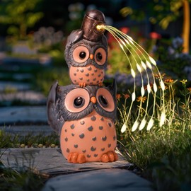 Saysmile Solar Garden Statues Outdoor Decor, Watering Owl Statue Garden Decor, Resin Yard Decorations Outdoor for Patio, Porch, Balcony, Lawn Ornaments, House Warming Birthday Gifts for Mom Women Grandma