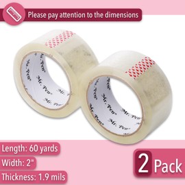 Mr. Pen- Packing Tape, 2Pack, 2in Wide, 60 Yards, 1.9mil, No Smell, Shipping Tape, Packaging Tape Rolls, Clear Box Tape, Mailing/Moving Tape, Packing Tape Refill