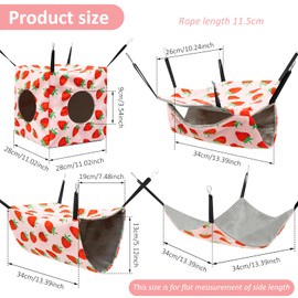 4Pcs Hamster Hammock Set Rat Hanging Bed House Washable Guinea Pig Hideout Bed Soft Ferret Hanging Nest for Chinchilla Sugar Glider Squirrel(Pink Strawberry)