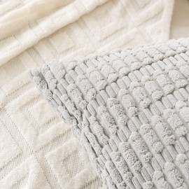 Ci & Ci Set of 4 Decorative Cushion Covers, 30 x 50 cm, Light Grey Corduroy Cushion, Sofa Cushion, Decorative Cushion, Fluffy Cushion Covers for Sofa, Couch