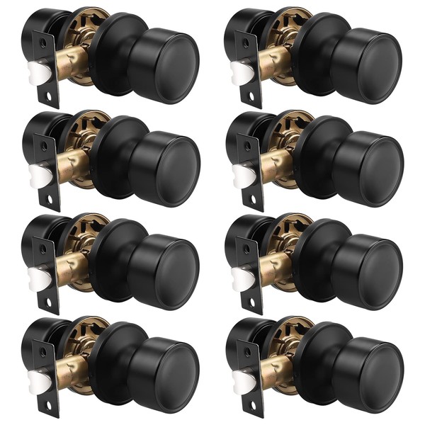 knobelite 8 Pack Black Passage Door Knobs, Interior Keyless Knob