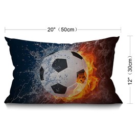 Soccer Cushion Cover 30 x 50 cm Sport Football in Burning Fire and Water Spark Lightening Circle Game Rectangle Pillow Cases Home Decorative Cotton Linen Throw Pillow Cover for Bed Sofa 12x20 Inch