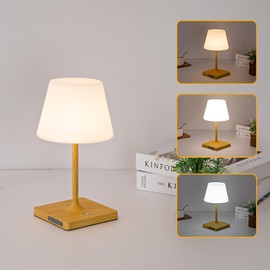 Mywellian Cordless Table lamp, Outdoor Battery Operated Rechargeable Desk lamp,Waterproof Shower Lamp,4000mAh LED 3 Colors Dimmable Touch Lamps for Camping Patio Courtyard Bedroom-Wood