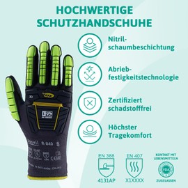 Ansell Ringers R840 Professional Work Gloves, Non-Slip Nitrile Coating, Industrial Protective Gloves for Mechanics, Workshop and Assembly, Washable, Black, Size XS (4 Pairs)
