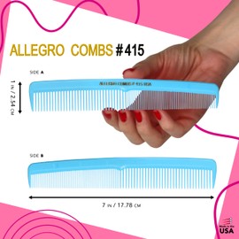 Allegro Combs #415 Combs for Women, 7 Inches Combs for Men, Parting Comb, Hair Comb, Comb for Men 3 Count (Baby Blue)