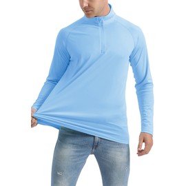 EKLENTSON Men's Summer Tops Breathable 1/4 Zip Up Workout Shirts UPF 50+ Quick Dry Outdoor Fishing T-Shirt,Blue,XXL