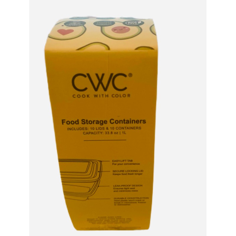 COOK WITH COLOR 20 PIECE PLASTIC RECTANGULAR FOOD CONTAINERS, 10