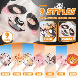 9 Packs Animal Character Facial Masks, Deep Hydrating Spa Masks for All Skin Types, Gift for Kids' Birthday Party, Enjoy Skincare Life, Girl's Night