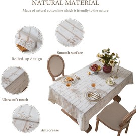 Pahajim Square Table cloth Cotton Linen Tablecloth Waterproof Embroidery Modern Simple Style Table Cover for Kitchen,Garden,Outdoor Table Decoration(White,135 x 135 cm)