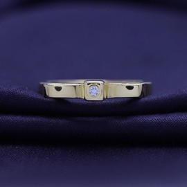 Round Shape White Natural Diamond Accent Ribbon Bow Ring In 14k Yellow Gold Over Sterling Silver Ring Size-5