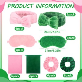 Wavyknot 48 Pcs Green and Pink Witch Party Favor Bulk Green and Pink Spa Sleepover Party Supply 12 Elastic Scrunchie 12 Eye Mask 12 Makeup Headband with Bag for Witch Miove Birthday Gift Accessories