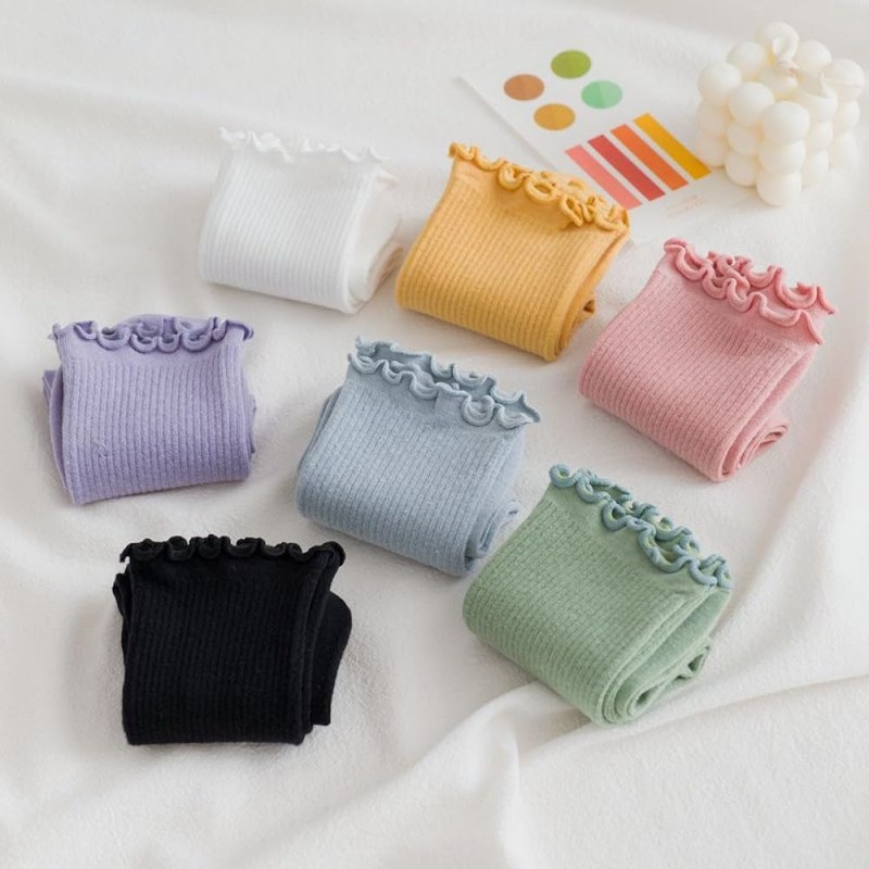 [PAOIXEEL] 靴下 レディース 1足 綿100 木耳レース 中筒ソックス キャンディカラー ストッキング 春用