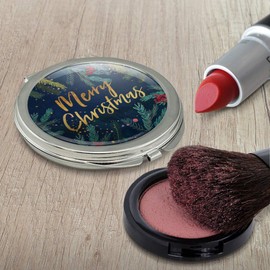 Merry Christmas Stars Pine Needles Compact Travel Purse Handbag Makeup Mirror