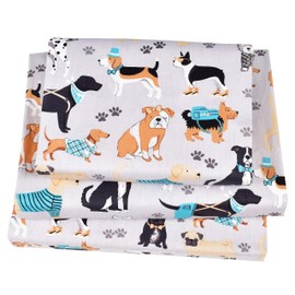 J-pinno Dogs Puppy Gray Cute Cozy Cartoon Twin 100% Cotton 3 Pieces Sheet Set Bedroom Decoration Gift for Kids Boys Children Flat Sheet + Fitted Sheet + Pillowcase Bedding Set