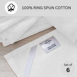 Threadvista 100% Cotton Waffle Kitchen Towels Set of 6 - Soft Highly Absorbent Durable - Perfect for Drying Cleaning Everyday Kitchen Use - Quick Drying Premium Dish Towels 16x26 Inch White