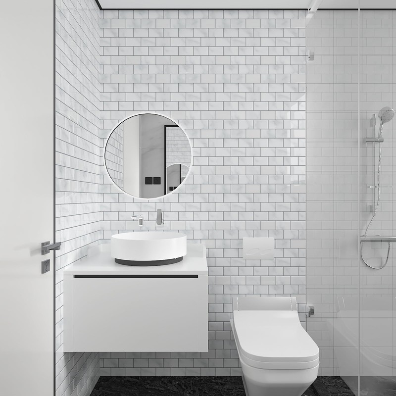 CHIHUT 12''x12'' White 3D Marble Peel and Stick Backsplash Tiles