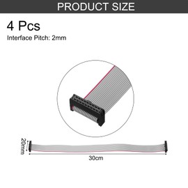 sourcing map 4 Pcs IDC Flat Ribbon Cable, 2mm Pitch 20mm Width 30cm Long 20 Pin FC to FC Flat Ribbon Connector Jumper Wire for PC, LED Displays