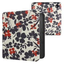 kwmobile Case Compatible with Kobo Libra 2 Case - eReader Cover - Flower Illustrations Blue/Red/White