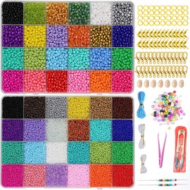 Aofieijew 24 Color Beed Beads Glass Seed Beads 12/0 6/0 Round Transparent Pony Bead 2 mm Spacer Bead for DIY Craft Earring Bracelet Necklace with Lobster Clasp Jump Ring (Size 12/0 6/0 Seed Bead)