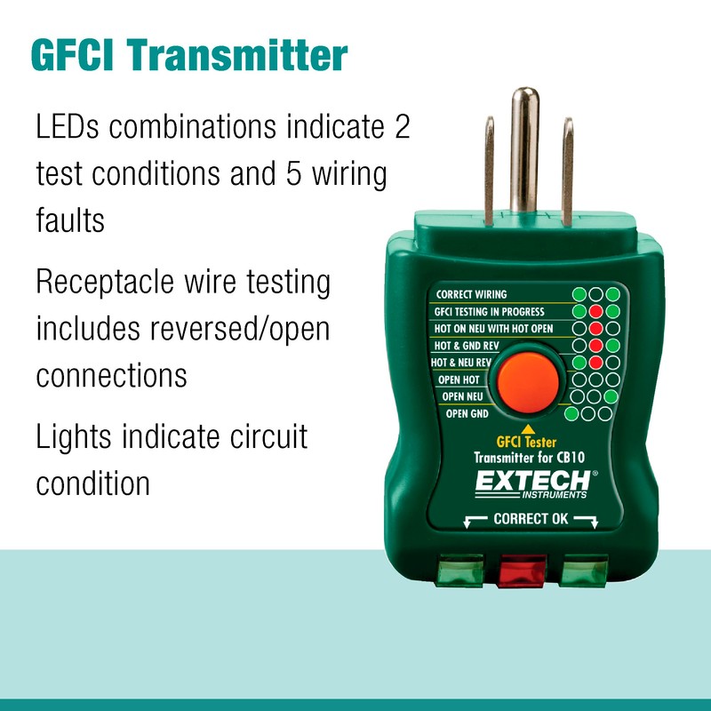Extech CB10 Circuit Breaker Finder, Locates fuses/Breakers, Tests receptacles and