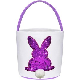 Generic Easter Basket - Easter gift for your kids or for Easter Decoration. Decorated with cute Sequin Bunny design. (Purple)